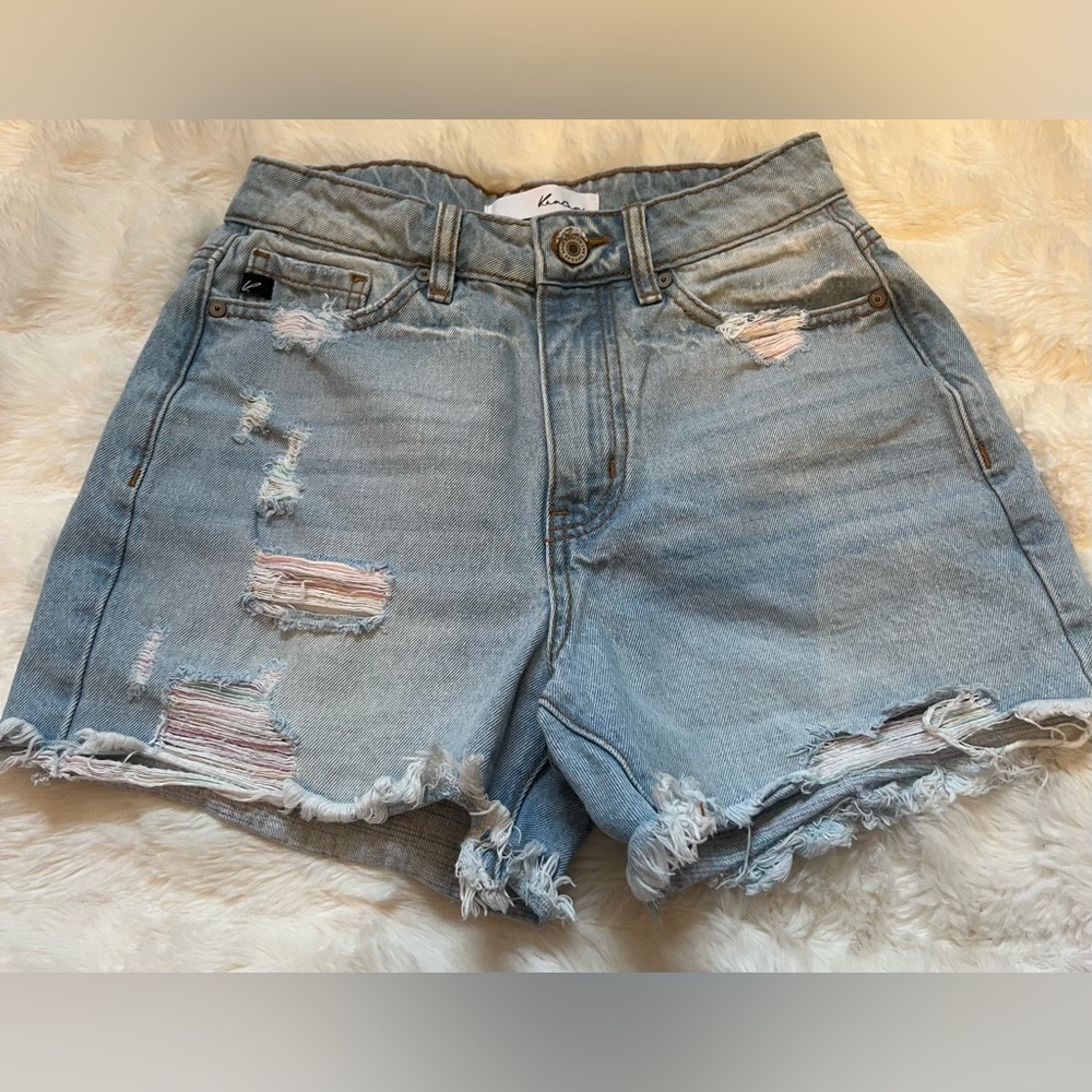 KanCan‎ Blue High-Waisted Distressed Jean Shorts size small